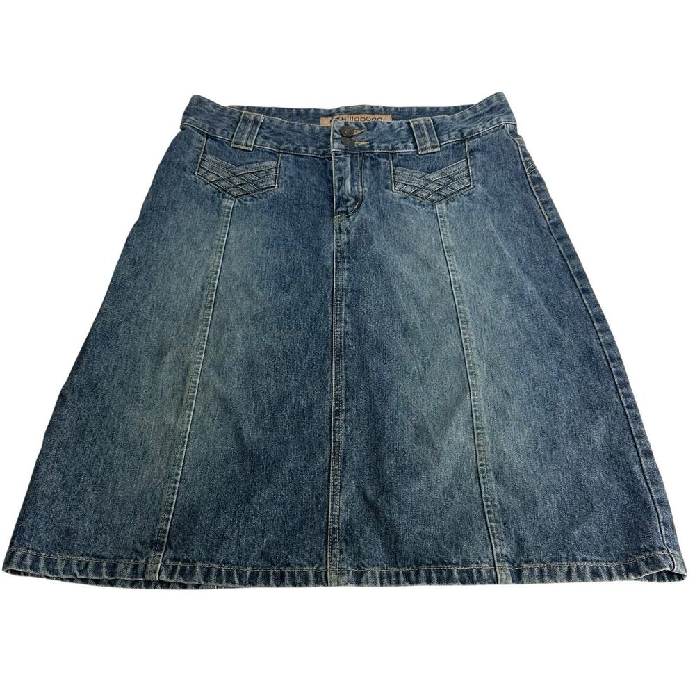 Billabong Denim A-Line Skirt Medium Wash Boho Surf Style Size 5 Y2K 90s